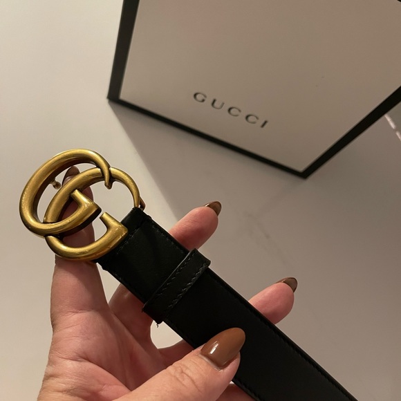 Authentic Gucci leather belt with Double G buckle, sz 29 US waist, worn 2 x - Picture 4 of 16